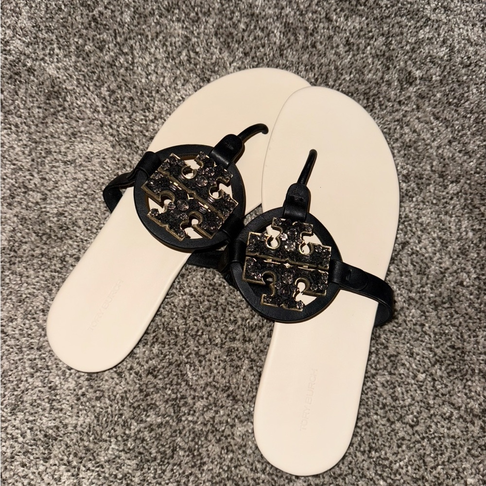 Tory Burch Black and Cream Women's Sandals